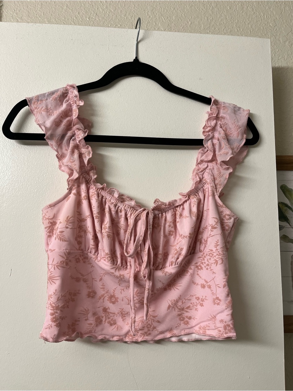 Pink Floral Ruffle Strap Crop Top
